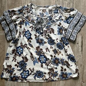 Maurices White with Blue and Brown Floral Top